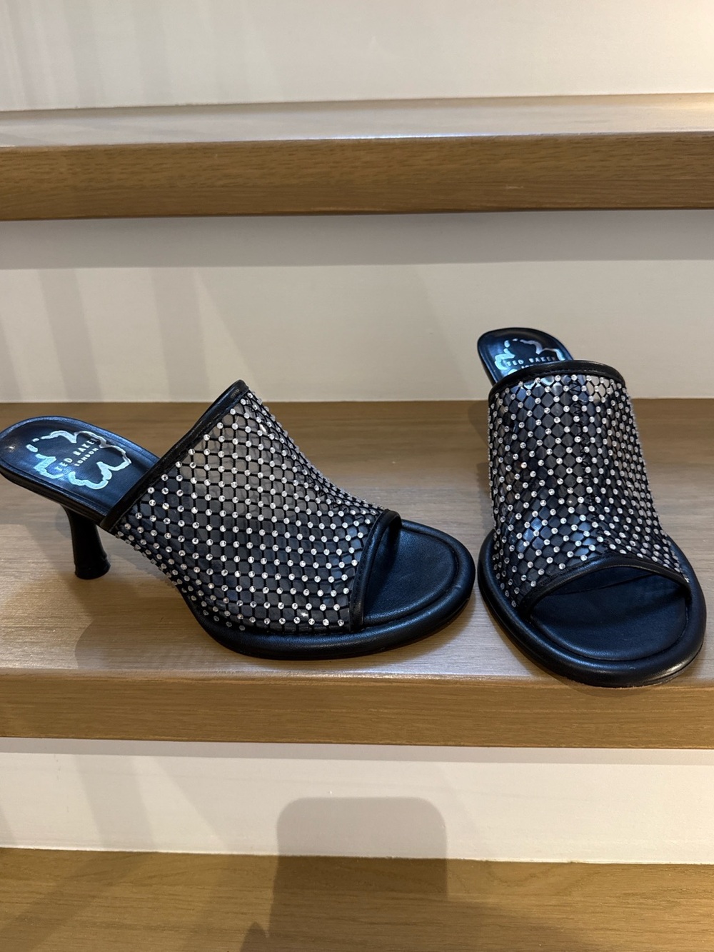 Ted Baker London black Crystal Mesh Heels Mules